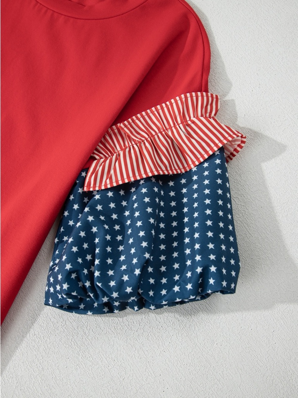 Stars & Stripes Ruffle Sleeve Women's Top in Red - Picture 8 of 9